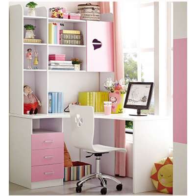 Children's desk boy and girl writing desk right angle desk corner bookshelf pink blue with chair