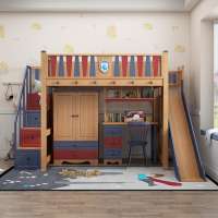 Solid wood children's bed wardrobe integrated staggered small apartment combination multifunctional bed