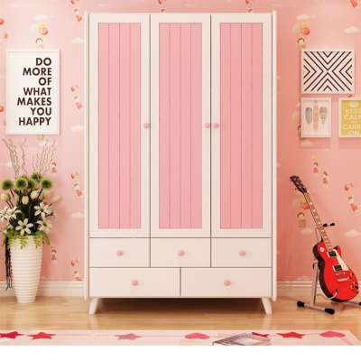 Children's solid wood American modern wardrobe with two doors and three doors with drawing assembly