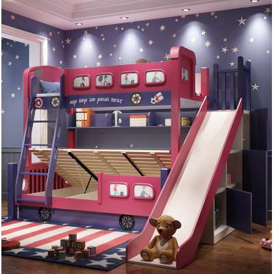 All solid wood two-story children bed bus bed slide