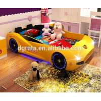 2018New Designs safe Bedroom kids furniture yellow cartoon car bed with LED+MP3+wireless remote control